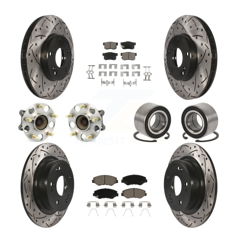 Front Rear Wheel Hub Bearing Coated Disc Brake Rotor And Pads Kit (10Pc) For Honda Accord KBB-117568