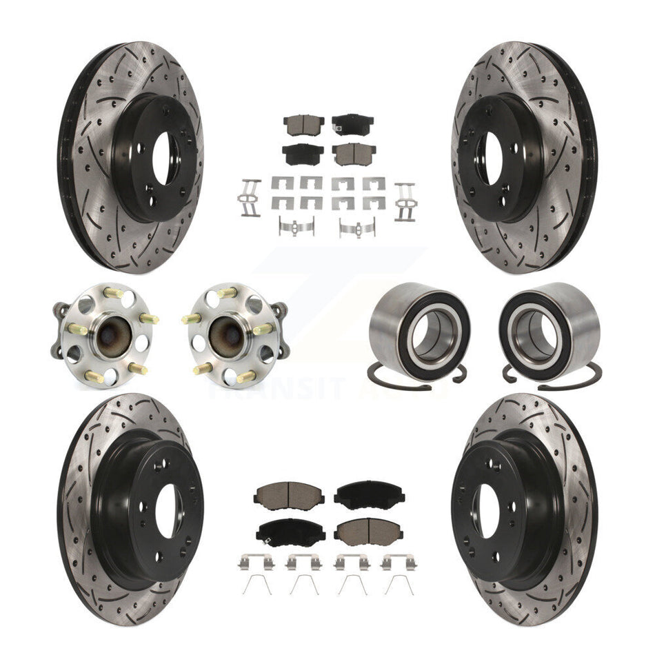 Front Rear Wheel Hub Bearing Coated Disc Brake Rotor And Pads Kit (10Pc) For Honda Accord KBB-117568
