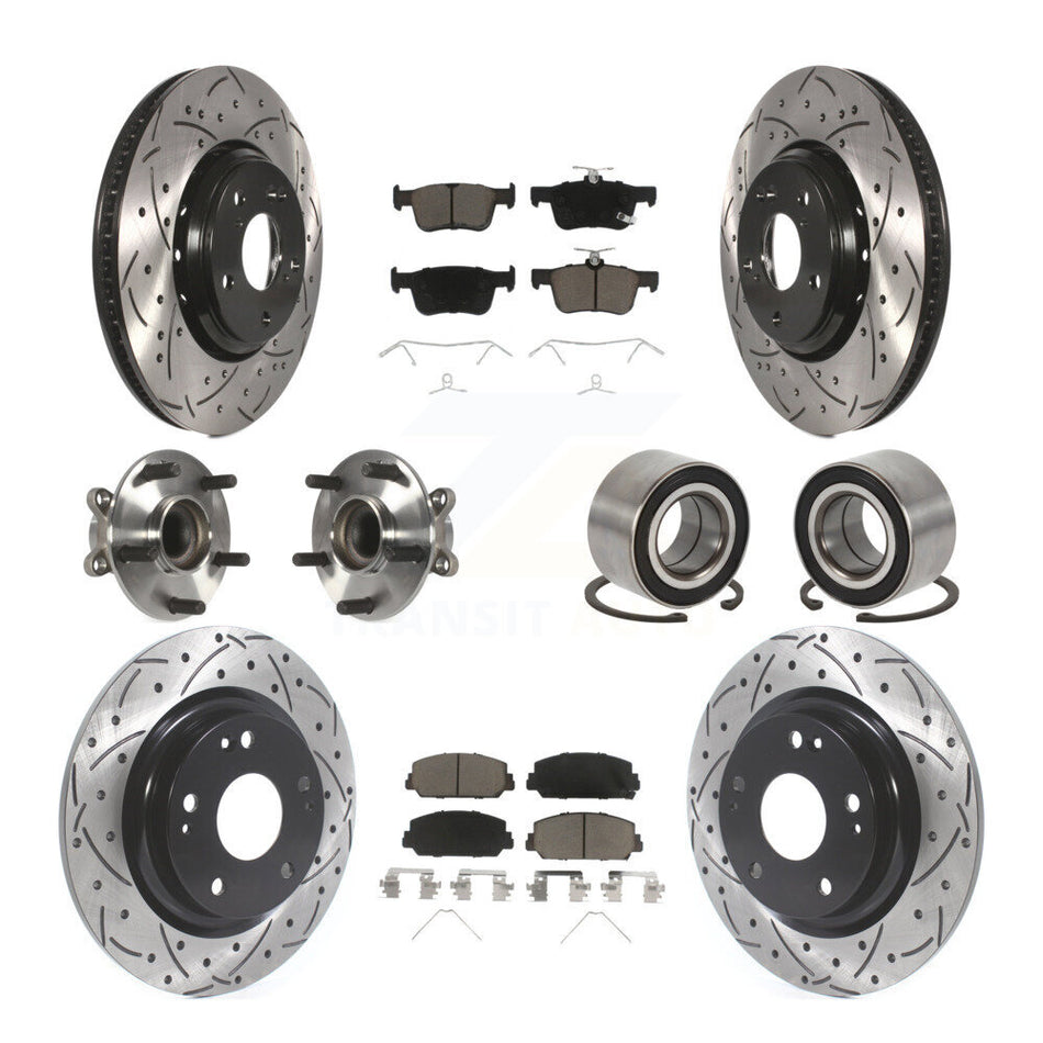 Front Rear Wheel Hub Bearings Assembly Coated Disc Brake Rotors And Ceramic Pads Kit (10Pc) For Honda Civic KBB-117574