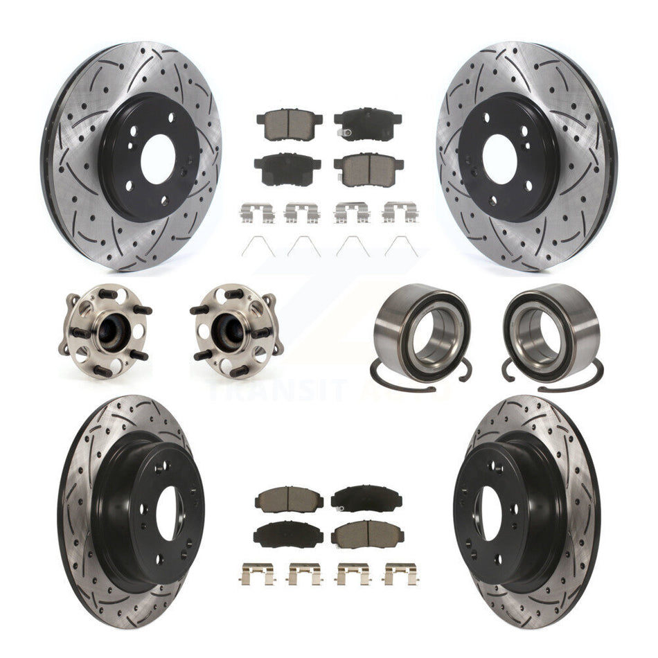 Front Rear Wheel Hub Bearings Assembly Coated Disc Brake Rotors And Ceramic Pads Kit (10Pc) For Honda Accord Acura TSX KBB-117577