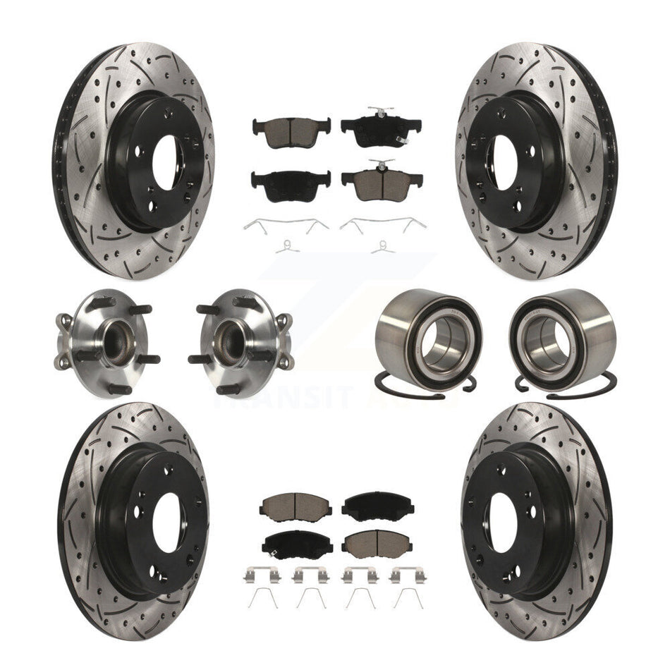 Front Rear Wheel Hub Bearings Assembly Coated Disc Brake Rotors And Ceramic Pads Kit (10Pc) For Honda Civic KBB-117578