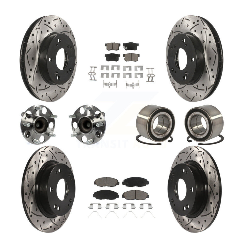Front Rear Wheel Hub Bearings Assembly Coated Disc Brake Rotors And Ceramic Pads Kit (10Pc) For Honda Civic KBB-117579