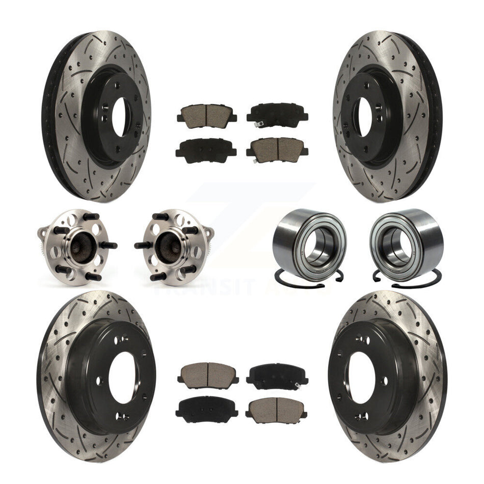 Front Rear Hub Bearing Coated Brake Rotor And Pad Kit (10Pc) For Kia Forte Forte5 Hyundai KBB-117582