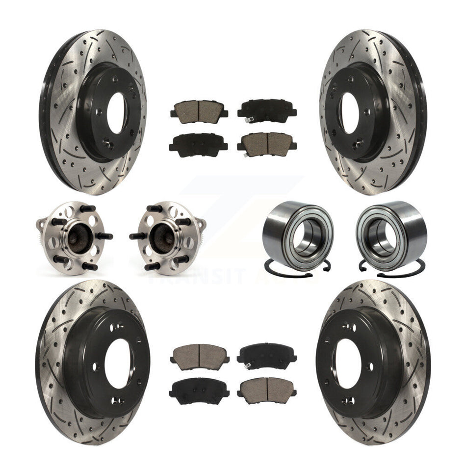 Front Rear Hub Bearing Coated Brake Rotor Pads Kit (10Pc) For Kia Forte Hyundai Forte5 GT KBB-117583