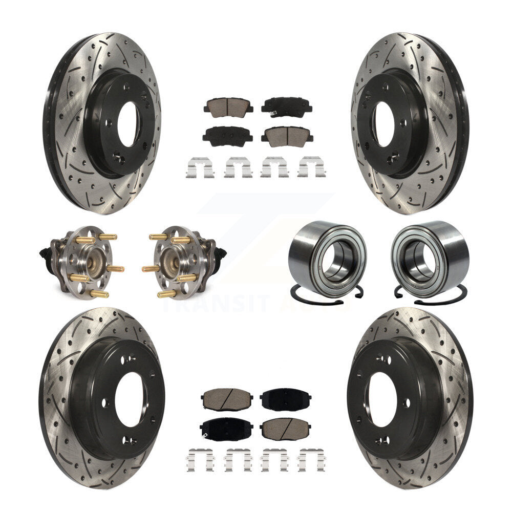 Front Rear Hub Bearing Coated Disc Brake Rotor And Pads Kit (10Pc) For 2014-2016 Kia Soul KBB-117590