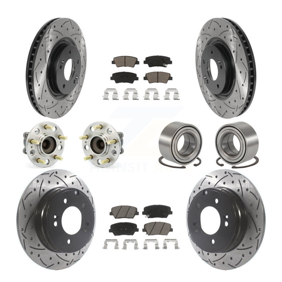 Front Rear Wheel Hub Bearings Assembly Coated Disc Brake Rotors And Ceramic Pads Kit (10Pc) For Hyundai Azera KBB-117593