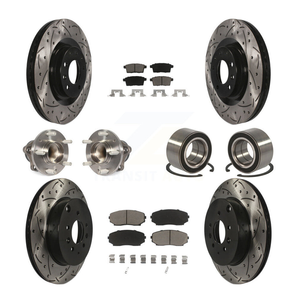 Front Rear Wheel Hub Bearings Assembly Coated Disc Brake Rotors And Ceramic Pads Kit (10Pc) For 2007-2015 Mazda CX-9 FWD KBB-117596