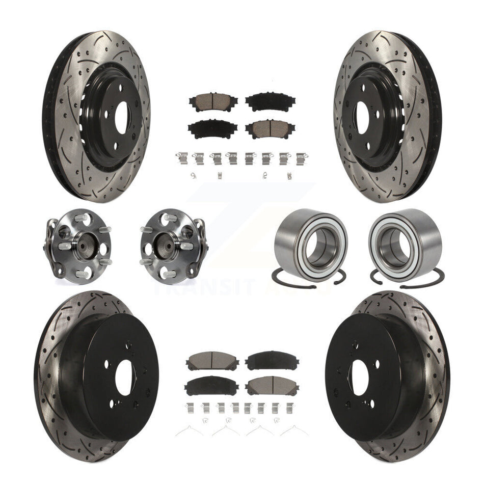 Front Rear Wheel Hub Bearings Assembly Coated Disc Brake Rotors And Ceramic Pads Kit (10Pc) For 2011-2020 Toyota Sienna FWD KBB-117598