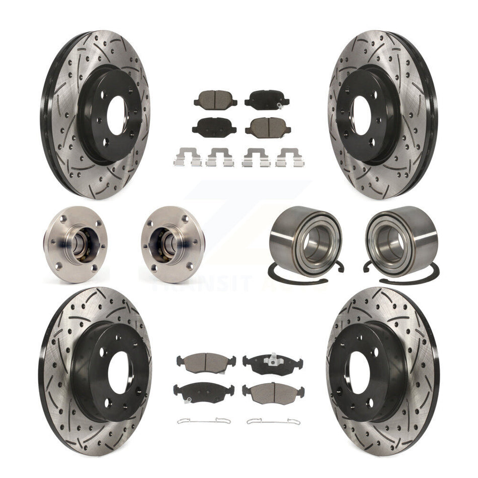 Front Rear Wheel Hub Bearings Assembly Coated Disc Brake Rotors And Ceramic Pads Kit (10Pc) For Fiat 500 KBB-117602