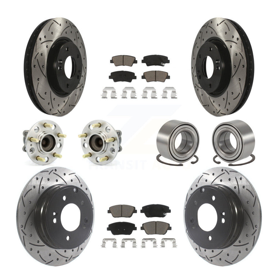 Front Rear Wheel Hub Bearings Assembly Coated Disc Brake Rotors And Ceramic Pads Kit (10Pc) For Hyundai Sonata Kia Optima KBB-117611