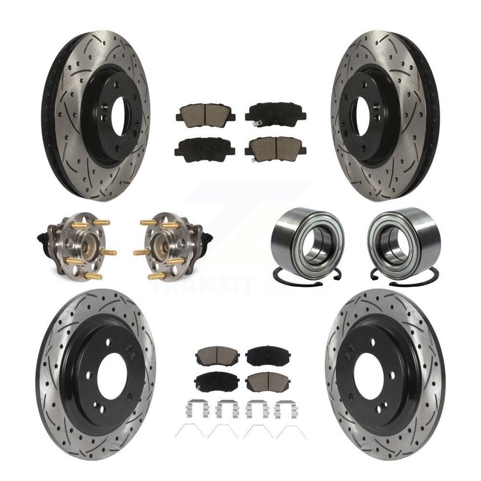 Front Rear Wheel Hub Bearings Assembly Coated Disc Brake Rotors And Ceramic Pads Kit (10Pc) For 2017-2018 Kia Soul EV KBB-117618