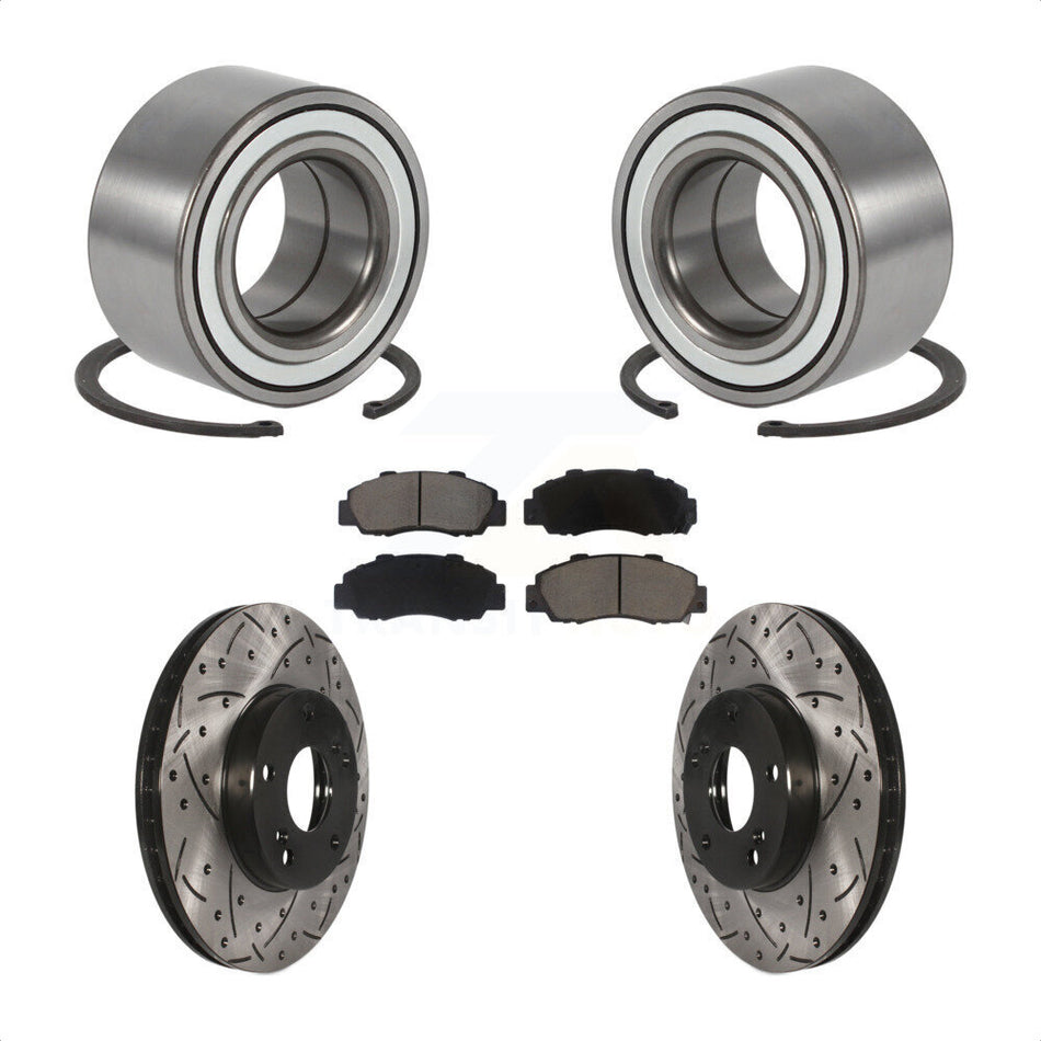 Front Wheel Bearing With Coated Drilled Slotted Disc Brake Rotors And Ceramic Pads Kit For 1998-2002 Honda Accord 3.0L KBB-117624
