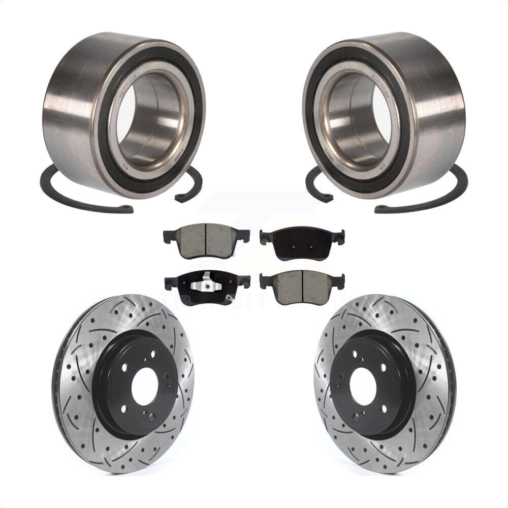Front Wheel Bearing Coated Drilled Slotted Disc Brake Rotor And Pads Kit For Honda Accord KBB-117630