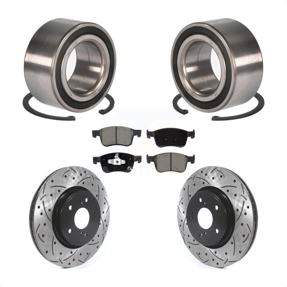 Front Wheel Bearing Coated Drilled Slotted Disc Brake Rotor And Pads Kit For Honda Accord KBB-117630