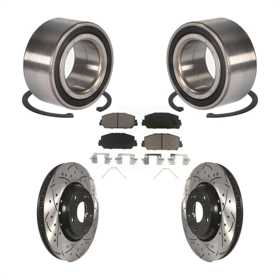 Front Wheel Bearing With Coated Drilled Slotted Disc Brake Rotors And Ceramic Pads Kit For Honda Accord KBB-117631