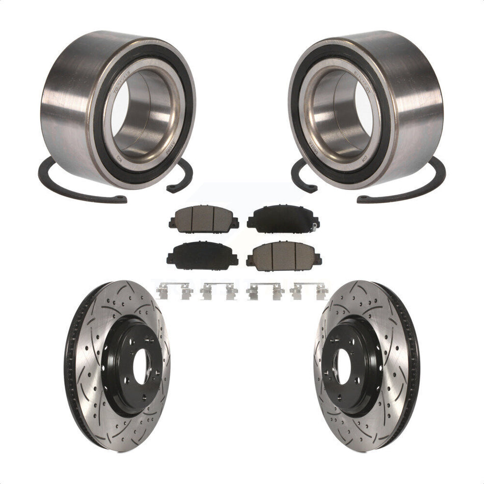 Front Wheel Bearing With Coated Drilled Slotted Disc Brake Rotors And Ceramic Pads Kit For 2017 Honda Accord Hybrid EX-L Touring KBB-117632