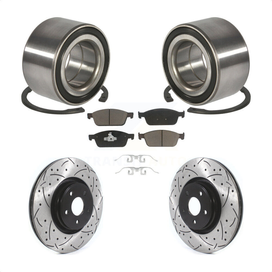 Front Wheel Bearing With Coated Drilled Slotted Disc Brake Rotors And Ceramic Pads Kit For Ford Focus Lincoln MKC KBB-117635