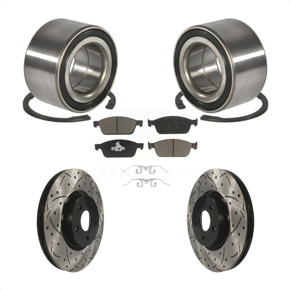 Front Wheel Bearing With Coated Drilled Slotted Disc Brake Rotors And Ceramic Pads Kit For Ford Focus ST KBB-117636