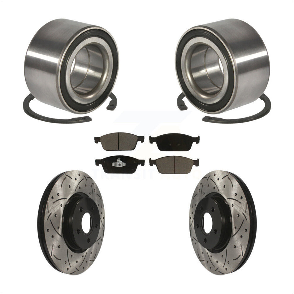 Front Wheel Bearing With Coated Drilled Slotted Disc Brake Rotors And Ceramic Pads Kit For Ford Escape Connect Lincoln MKC KBB-117638