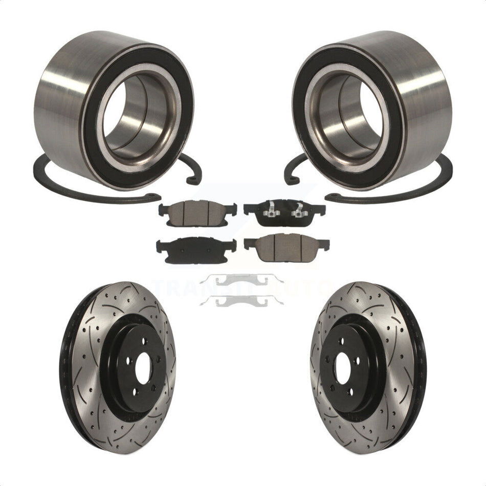 Front Wheel Bearing With Coated Drilled Slotted Disc Brake Rotors And Ceramic Pads Kit For 2015 Ford Edge AWD KBB-117640
