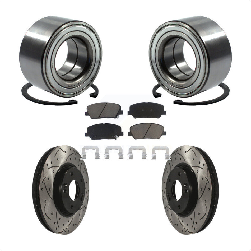 Front Wheel Bearing With Coated Drilled Slotted Disc Brake Rotors And Ceramic Pads Kit For Hyundai Veloster Kia Forte Koup KBB-117644