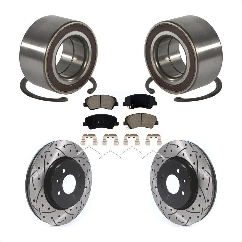 Front Wheel Bearing Coated Drilled Slotted Brake Rotor Pad Kit For Kia Rio Hyundai Accent KBB-117650