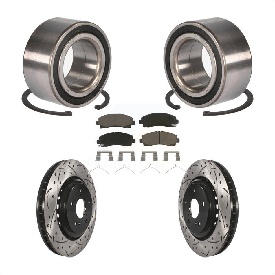 Front Wheel Bearing With Coated Drilled Slotted Disc Brake Rotors And Ceramic Pads Kit For 2015-2019 Acura TLX KBB-117651