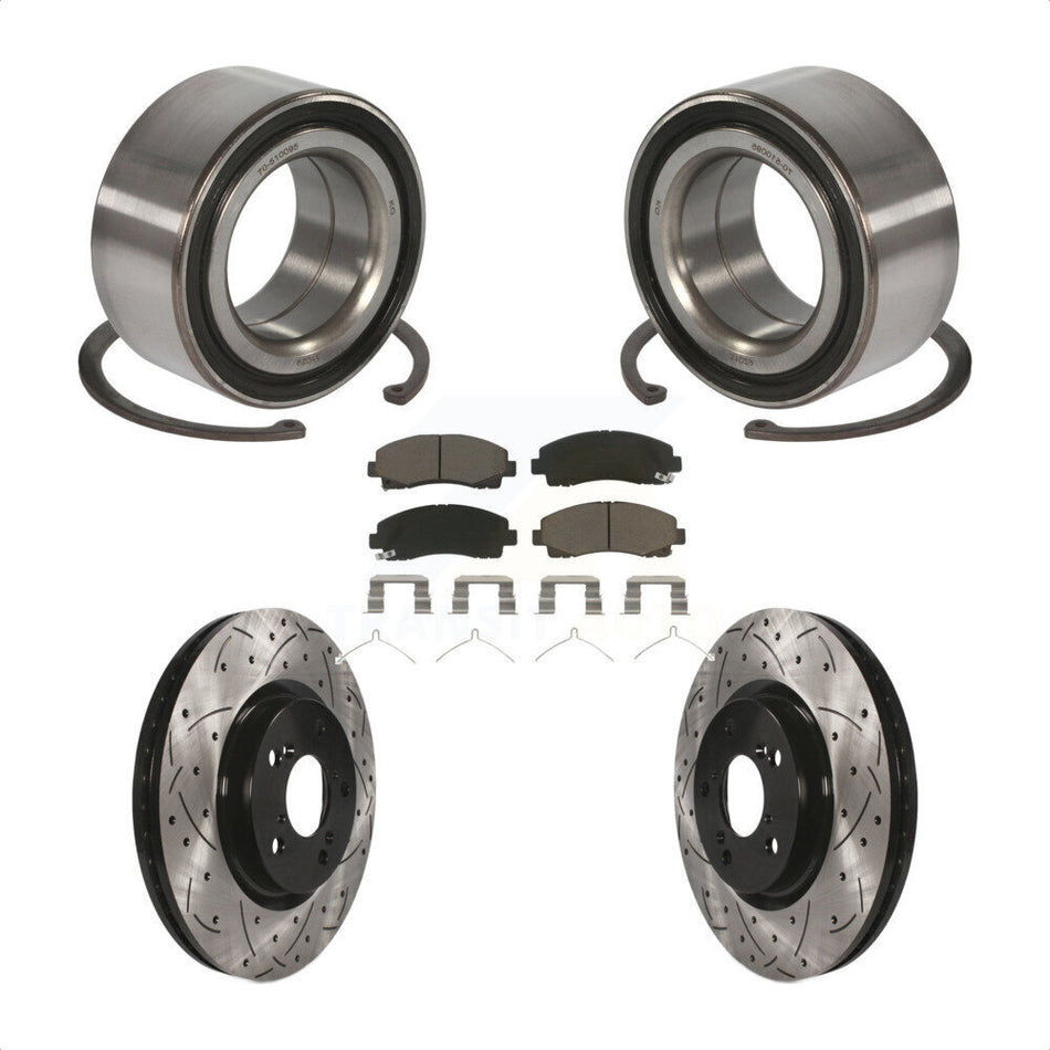 Front Wheel Bearing With Coated Drilled Slotted Disc Brake Rotors And Ceramic Pads Kit For 2009-2014 Acura TL KBB-117652