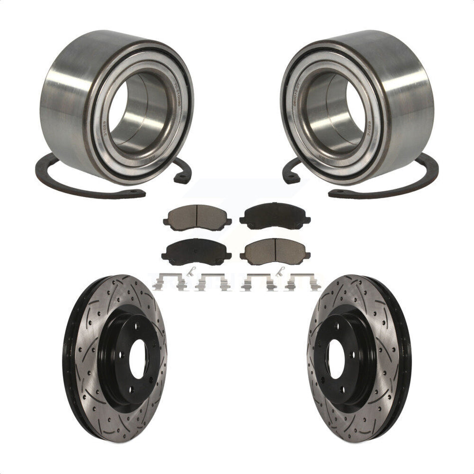 Front Wheel Bearing With Coated Drilled Slotted Disc Brake Rotors And Ceramic Pads Kit For Jeep Patriot Mitsubishi Compass Dodge Caliber Outlander Sport Lancer RVR KBB-117653