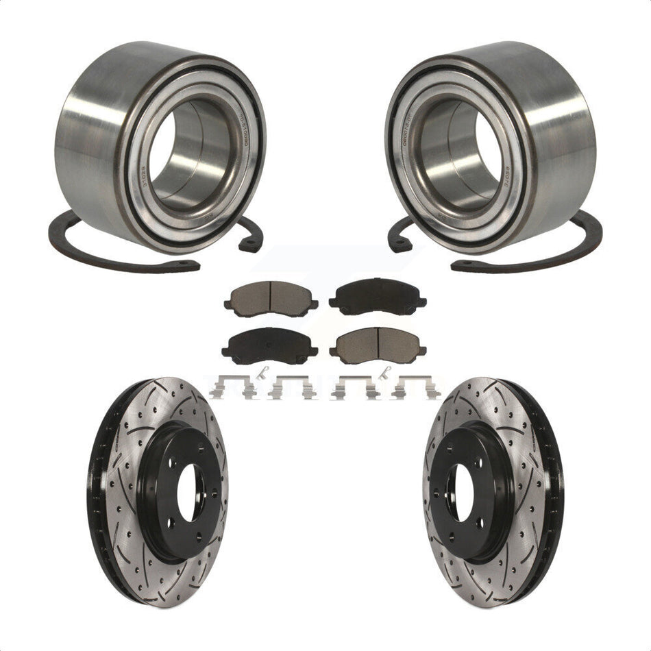 Front Wheel Bearing With Coated Drilled Slotted Disc Brake Rotors And Ceramic Pads Kit For Dodge Caliber Mitsubishi Lancer KBB-117654