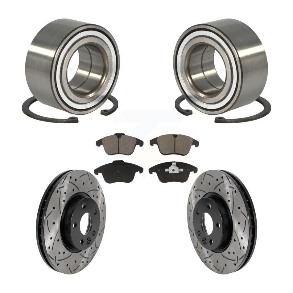 Front Wheel Bearing With Coated Drilled Slotted Disc Brake Rotors And Ceramic Pads Kit For 2012-2015 Land Rover Range Evoque KBB-117658