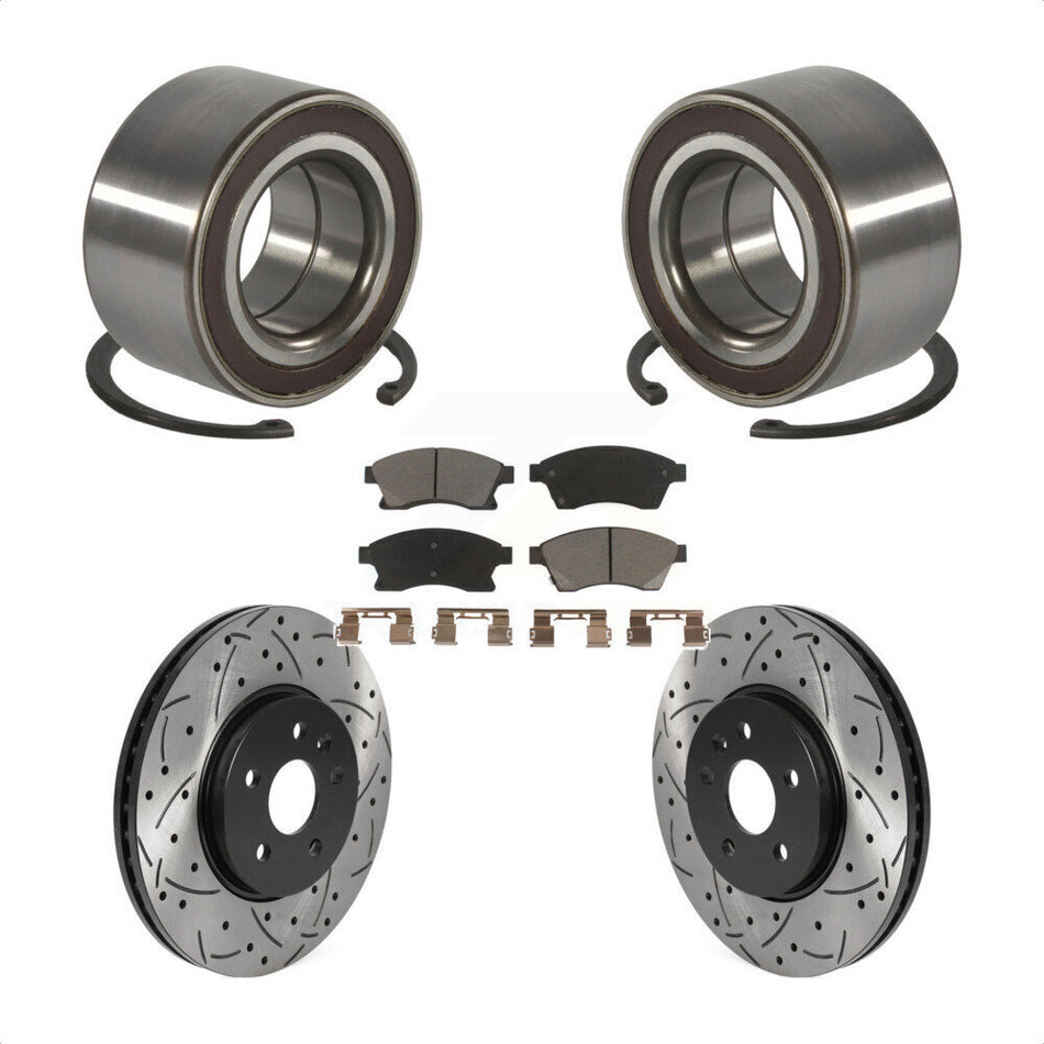 Front Wheel Bearing With Coated Drilled Slotted Disc Brake Rotors And Ceramic Pads Kit For Chevrolet Buick Encore Trax Sonic KBB-117663