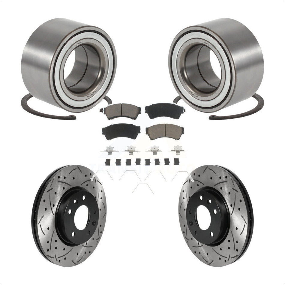 Front Wheel Bearing With Coated Drilled Slotted Disc Brake Rotors And Ceramic Pads Kit For 2009-2013 Mazda 6 3.7L KBB-117664