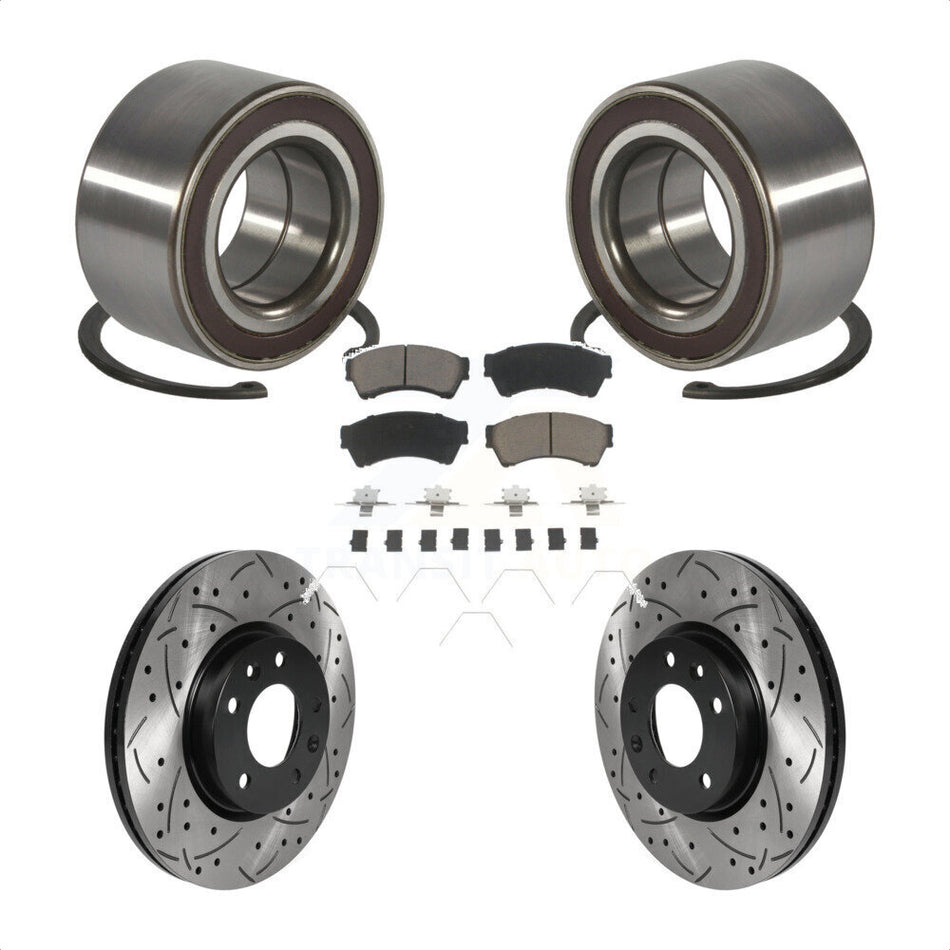Front Wheel Bearing With Coated Drilled Slotted Disc Brake Rotors And Ceramic Pads Kit For 2009-2013 Mazda 6 2.5L KBB-117665