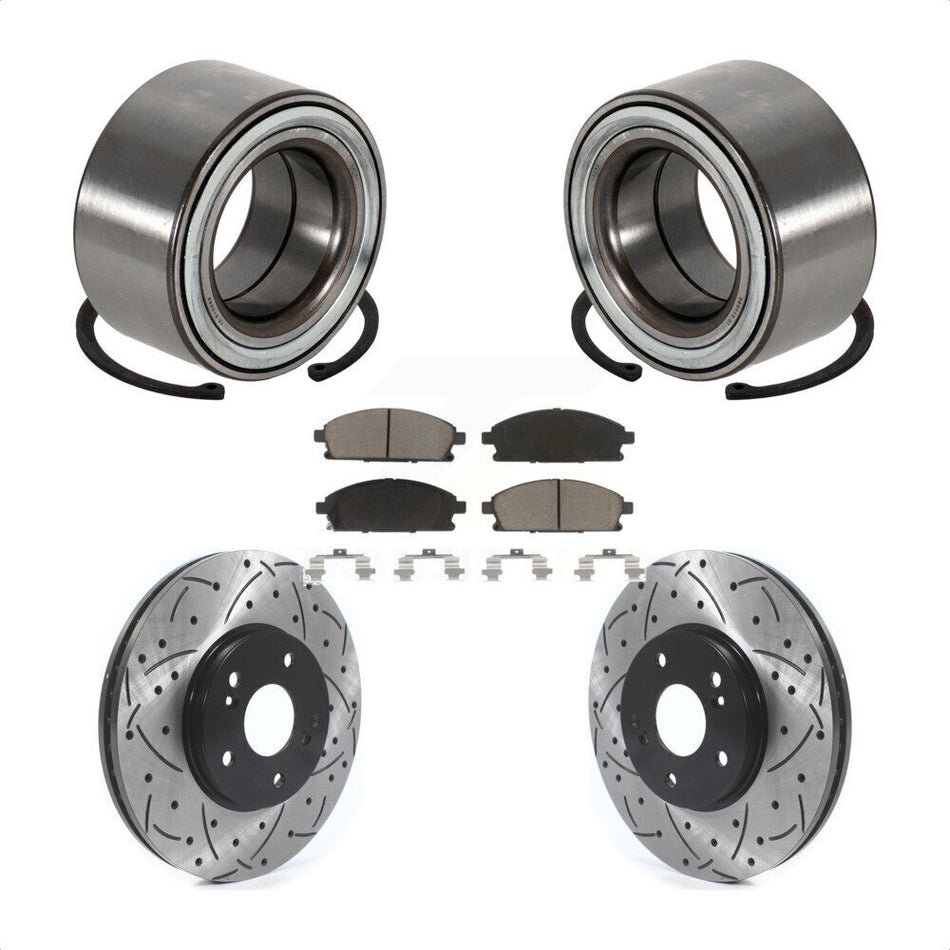 Front Wheel Bearing With Coated Drilled Slotted Disc Brake Rotors And Ceramic Pads Kit For 2003-2006 Acura MDX KBB-117667