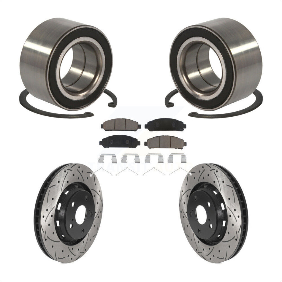 Front Wheel Bearing With Coated Drilled Slotted Disc Brake Rotors And Ceramic Pads Kit For 2009-2016 Toyota Venza KBB-117669
