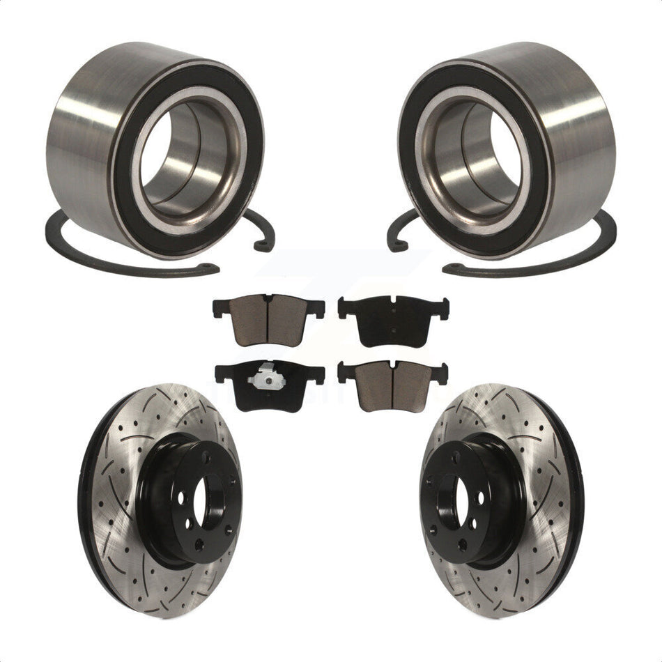 Front Wheel Bearing With Coated Drilled Slotted Disc Brake Rotors And Ceramic Pads Kit For 2011-2012 BMW X3 KBB-117670