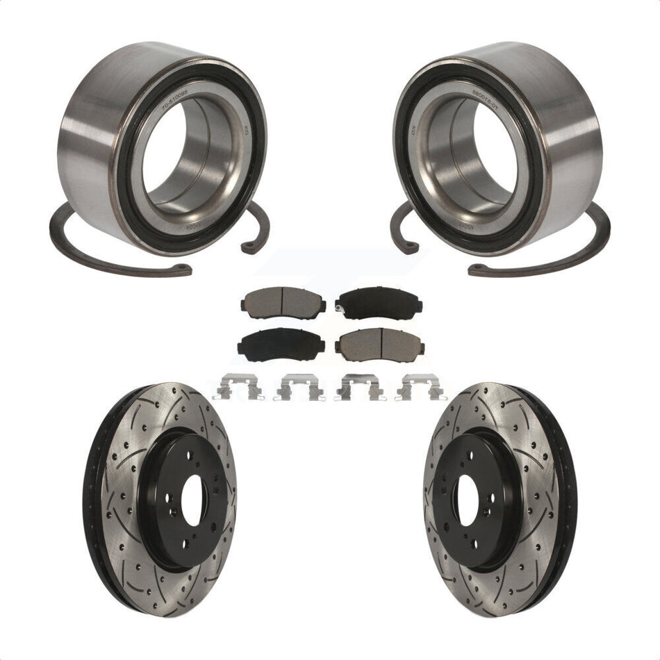 Front Wheel Bearing With Coated Drilled Slotted Disc Brake Rotors And Ceramic Pads Kit For Honda Accord Crosstour KBB-117674
