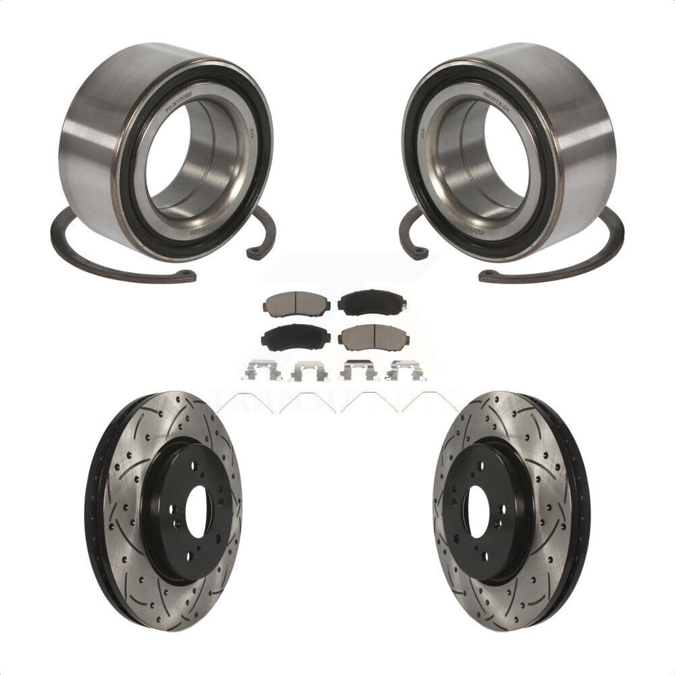 Front Wheel Bearing With Coated Drilled Slotted Disc Brake Rotors And Ceramic Pads Kit For Honda Crosstour Accord KBB-117675