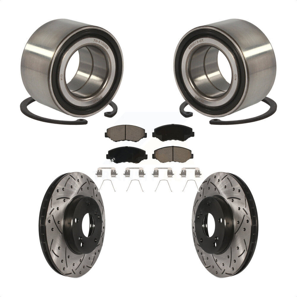 Front Wheel Bearing With Coated Drilled Slotted Disc Brake Rotors And Ceramic Pads Kit For Honda Civic KBB-117682