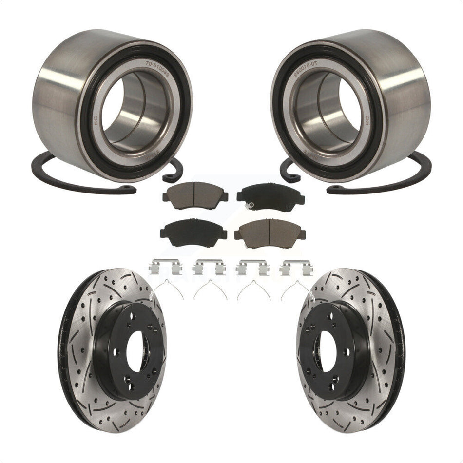 Front Wheel Bearing With Coated Drilled Slotted Disc Brake Rotors And Ceramic Pads Kit For Honda Civic Acura ILX KBB-117685