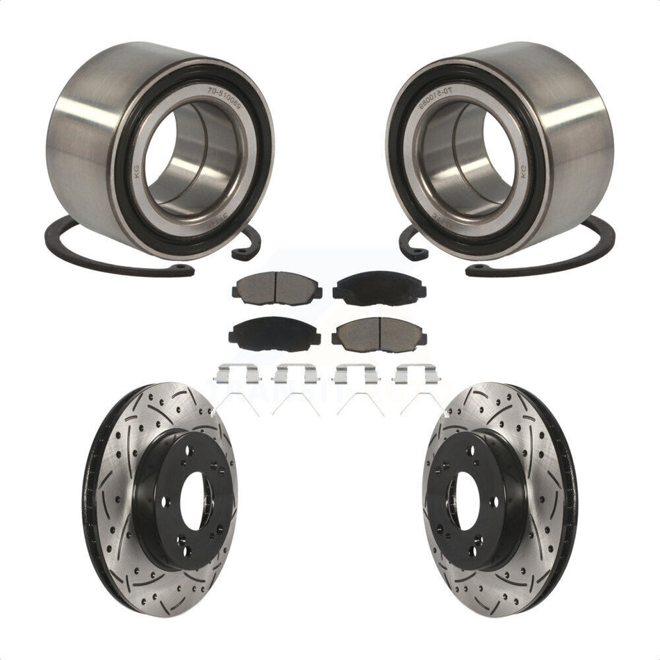 Front Wheel Bearing With Coated Drilled Slotted Disc Brake Rotors And Ceramic Pads Kit For Honda Civic KBB-117687