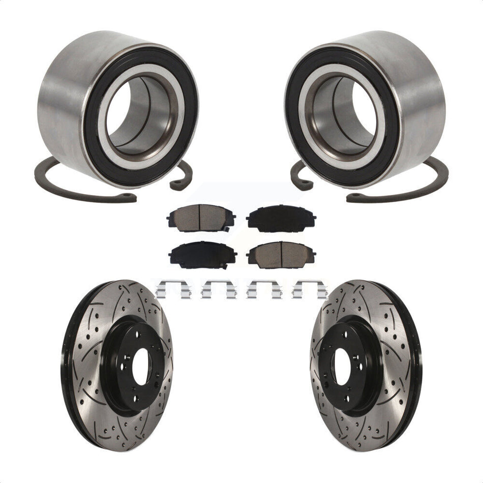 Front Wheel Bearing With Coated Drilled Slotted Disc Brake Rotors And Ceramic Pads Kit For Honda Civic Acura CSX KBB-117691