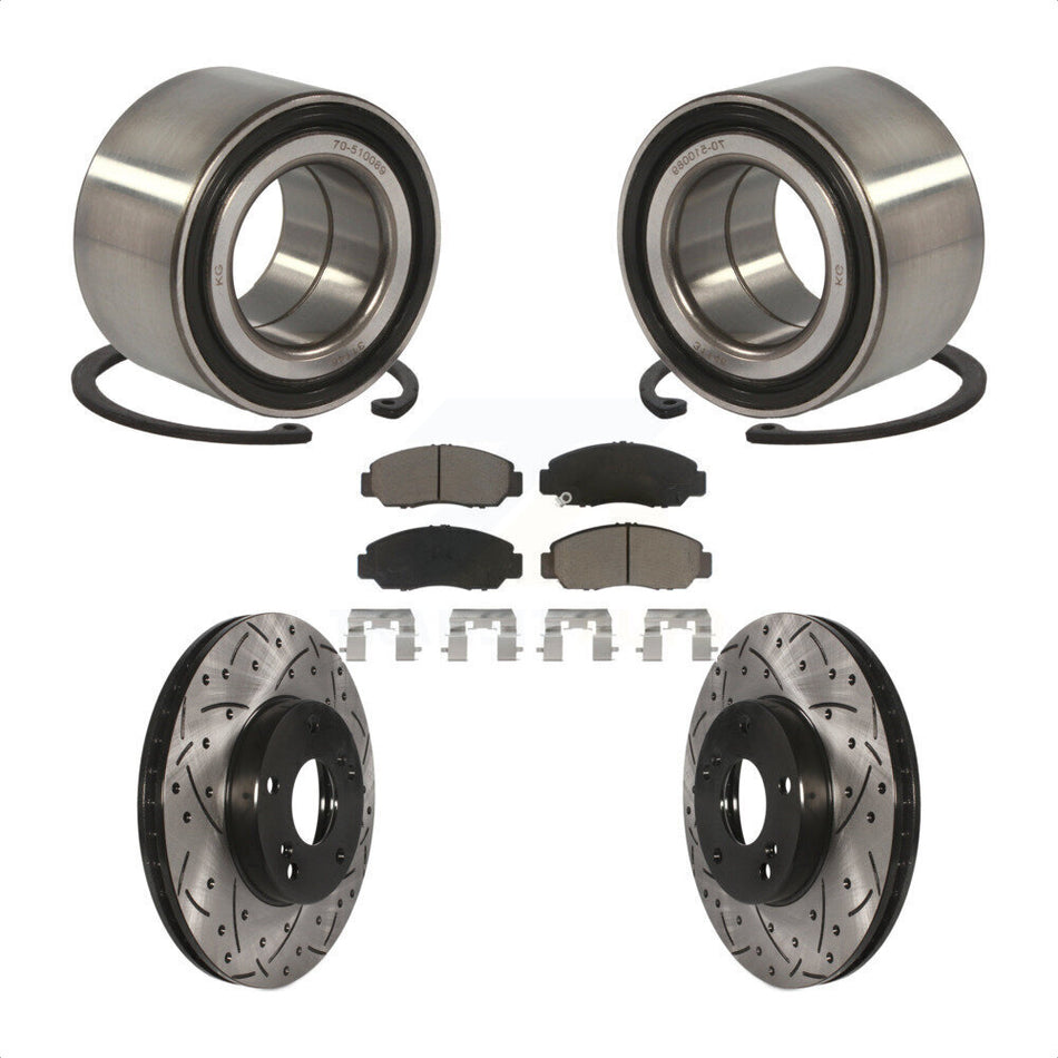 Front Wheel Bearing With Coated Drilled Slotted Disc Brake Rotors And Ceramic Pads Kit For 2006-2010 Honda Civic GX KBB-117693