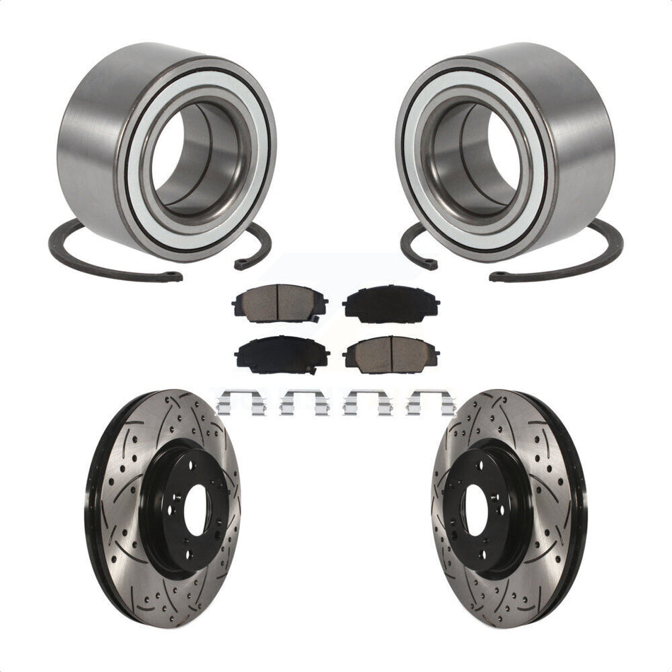 Front Wheel Bearing With Coated Drilled Slotted Disc Brake Rotors And Ceramic Pads Kit For 2002-2006 Acura RSX Type-S KBB-117695