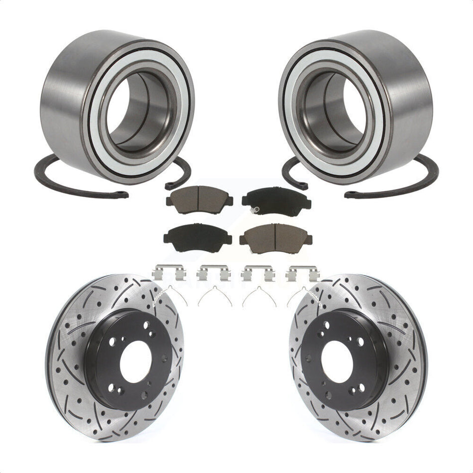 Front Wheel Bearing With Coated Drilled Slotted Disc Brake Rotors And Ceramic Pads Kit For Honda Civic Acura RSX KBB-117696