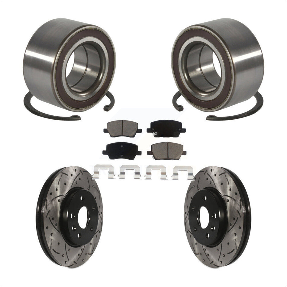 Front Wheel Bearing With Coated Drilled Slotted Disc Brake Rotors And Ceramic Pads Kit For 2018-2019 Chevrolet Sonic KBB-117700