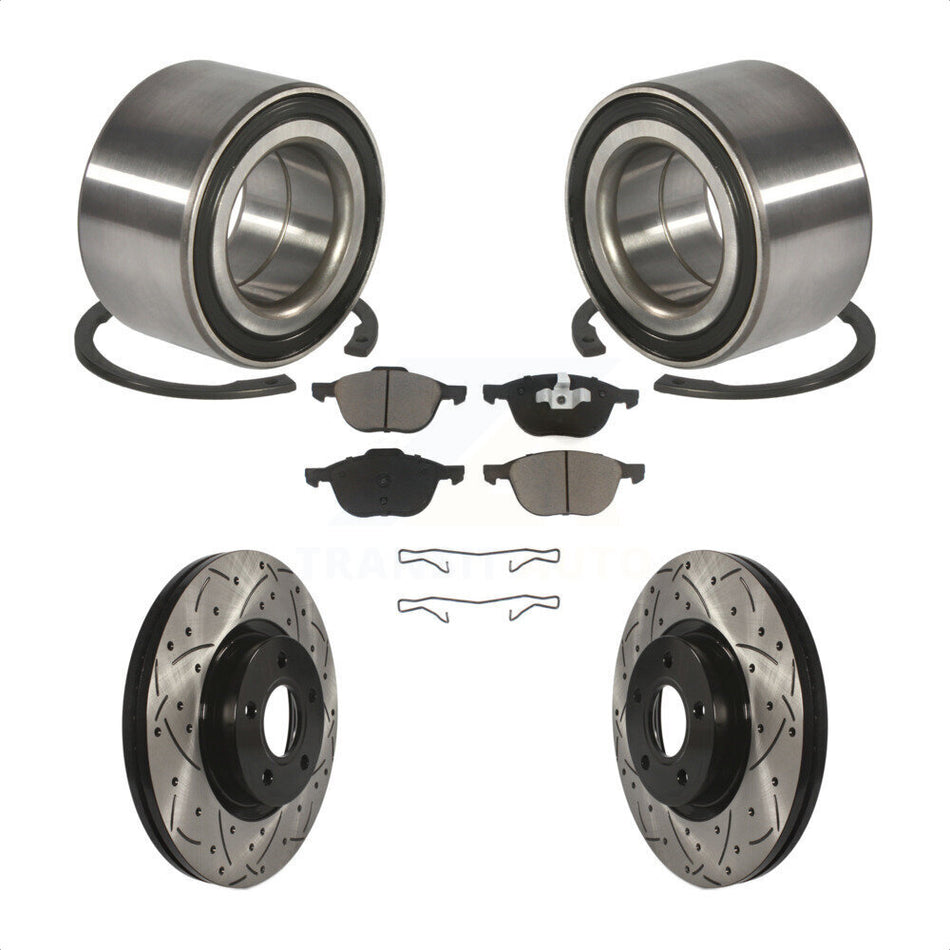 Front Wheel Bearing With Coated Drilled Slotted Disc Brake Rotors And Ceramic Pads Kit For Ford Escape C-Max KBB-117707
