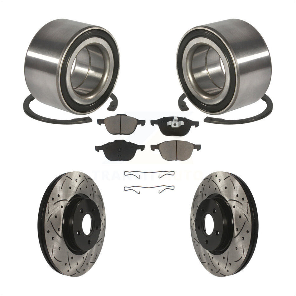 Front Wheel Bearing With Coated Drilled Slotted Disc Brake Rotors And Ceramic Pads Kit For 2014 Ford Connect 104.8" wheel base KBB-117708