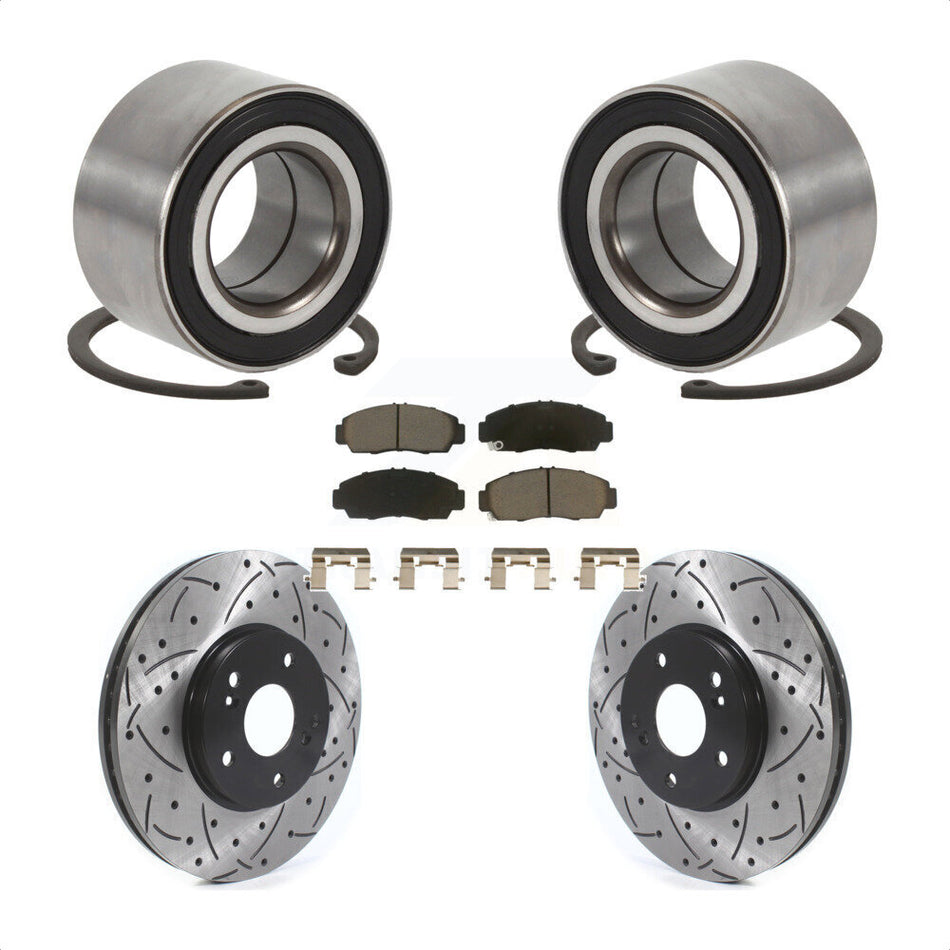 Front Wheel Bearing With Coated Drilled Slotted Disc Brake Rotors And Ceramic Pads Kit For Honda Accord Acura TL TSX KBB-117711